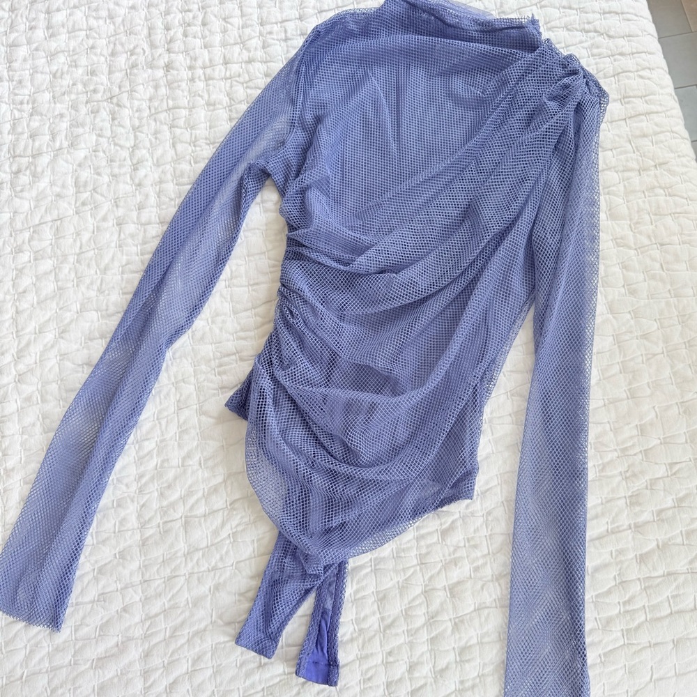 Free People Blue Mesh Drape Bodysuit
